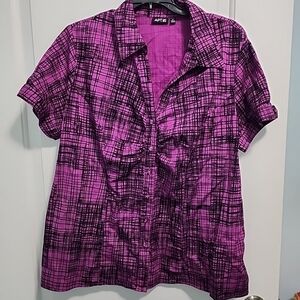 Purple Apt 9 line pattern button up stop sz 1X short sleeve